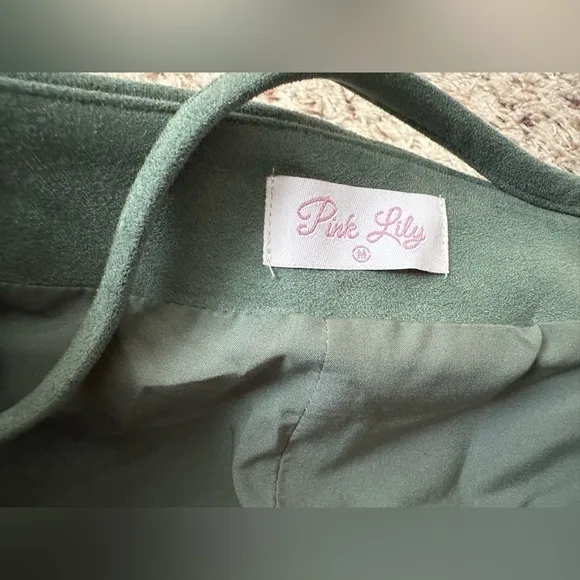 Pink Lily OTHER HALF OF ME OLIVE TIE WAIST SUEDE SKIRT Size M-Medium