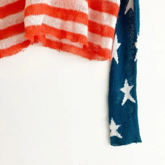 PLS READ Wildfox Medium American Flag Sweater Pullover Cropped Stars Striped