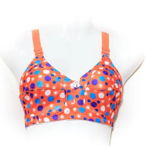 Plus Size Polka Dotted Cotton Bra - Non Padded - Non Wired - Orange