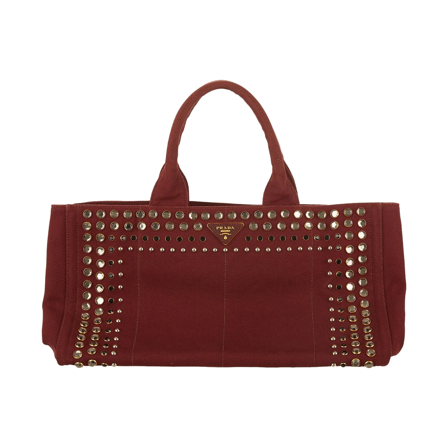 Prada Maroon Rhinestone Canapa Tote