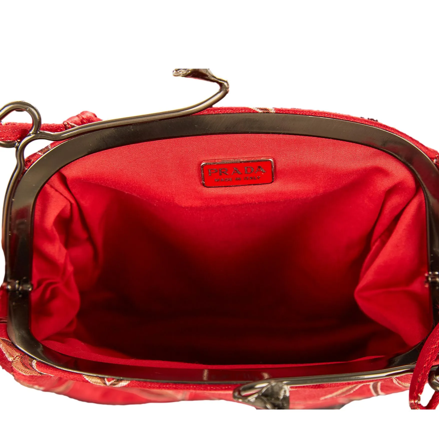 Prada Red Floral Print Kiss Lock Bag