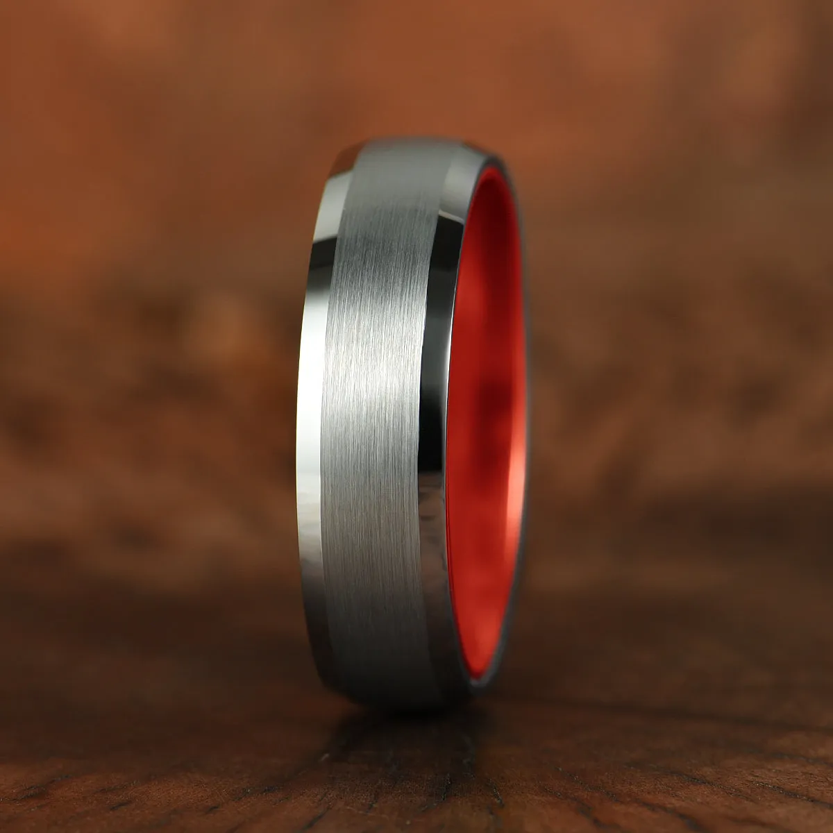 Pristine Passion Red Interior Silver Tungsten Wedding Band 4MM
