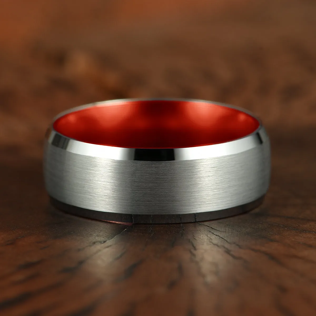 Pristine Passion Red Interior Silver Tungsten Wedding Band 4MM