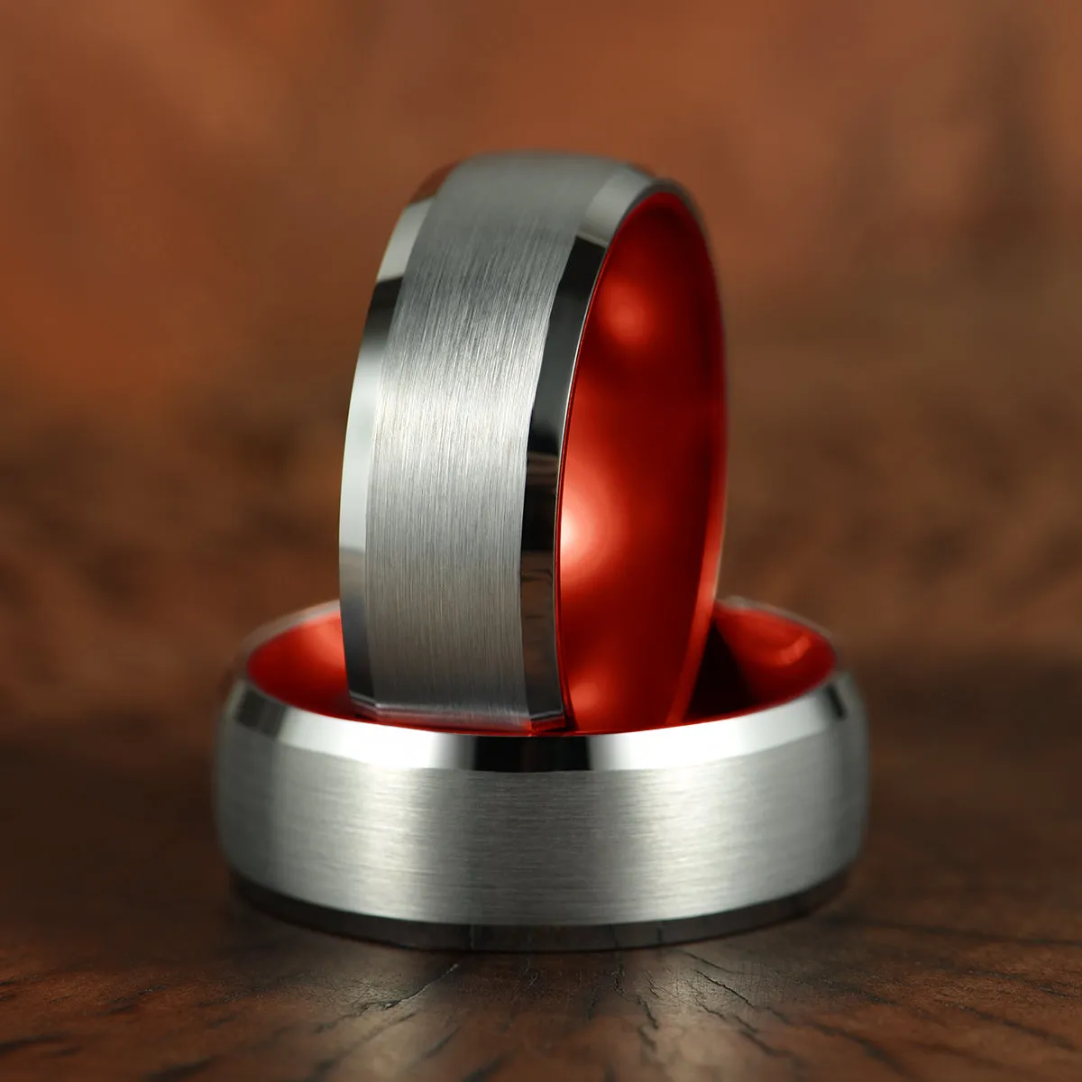 Pristine Passion Red Interior Silver Tungsten Wedding Band 4MM