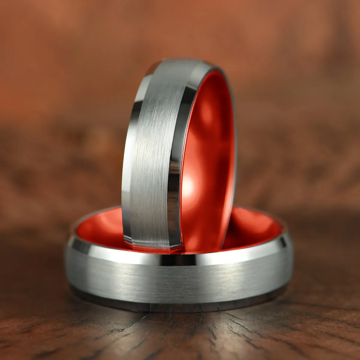 Pristine Passion Red Interior Silver Tungsten Wedding Band 4MM