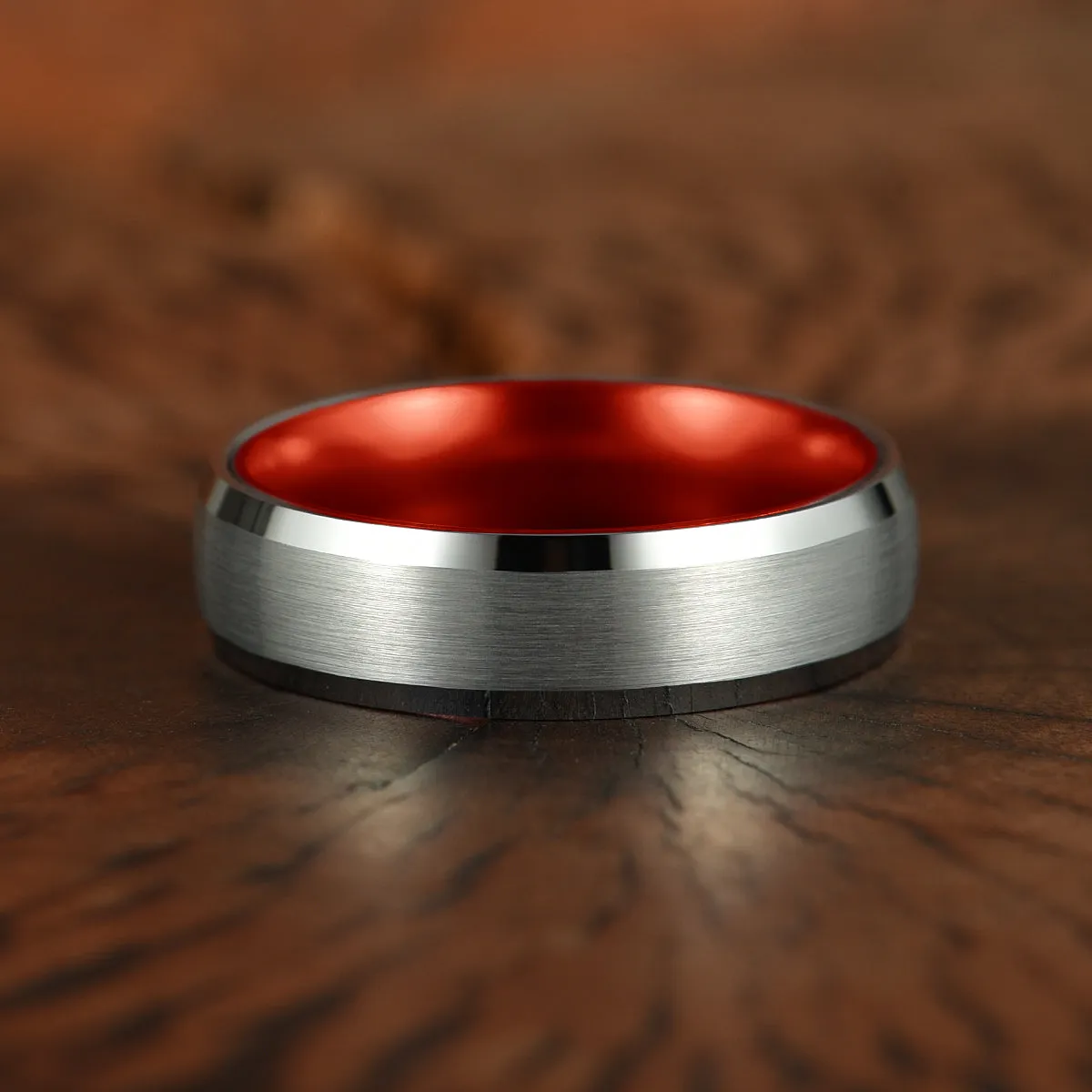 Pristine Passion Red Interior Silver Tungsten Wedding Band 4MM