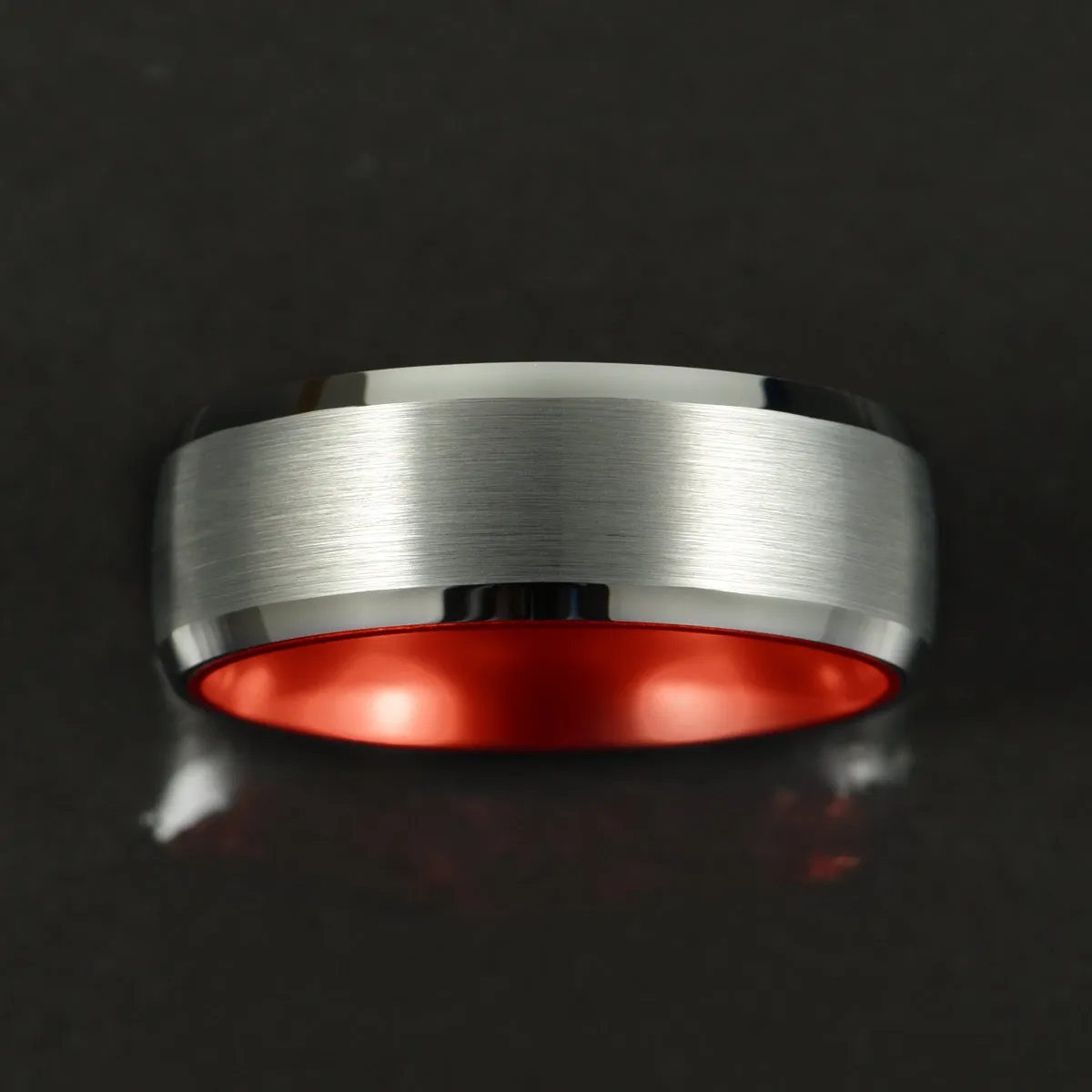 Pristine Passion Red Interior Silver Tungsten Wedding Band 4MM