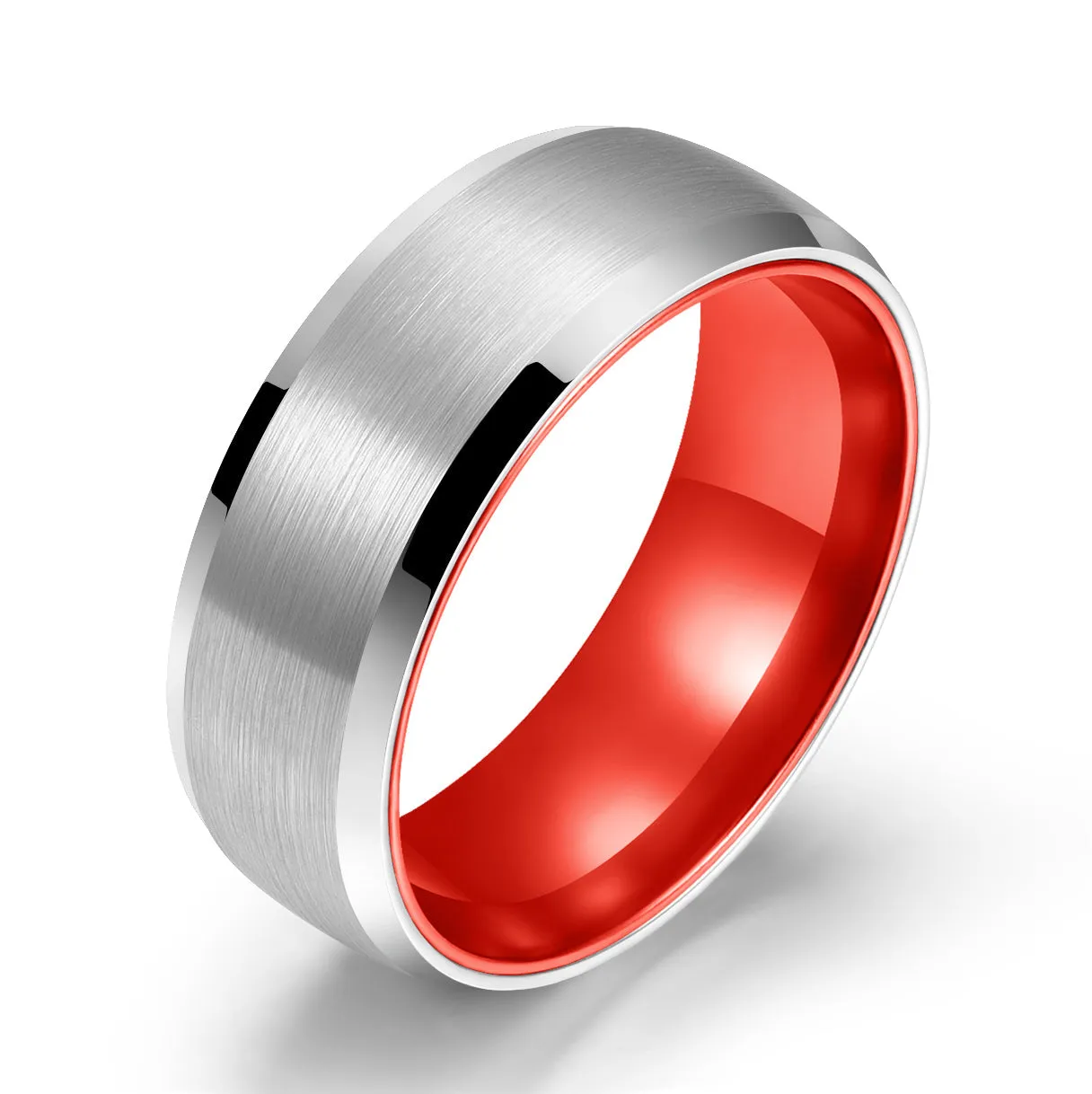 Pristine Passion Red Interior Silver Tungsten Wedding Band 4MM