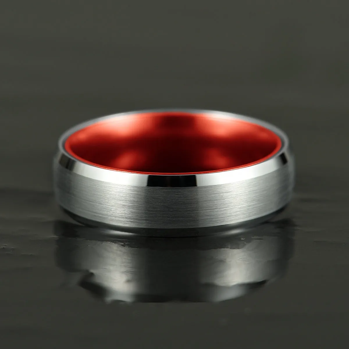 Pristine Passion Red Interior Silver Tungsten Wedding Band 4MM