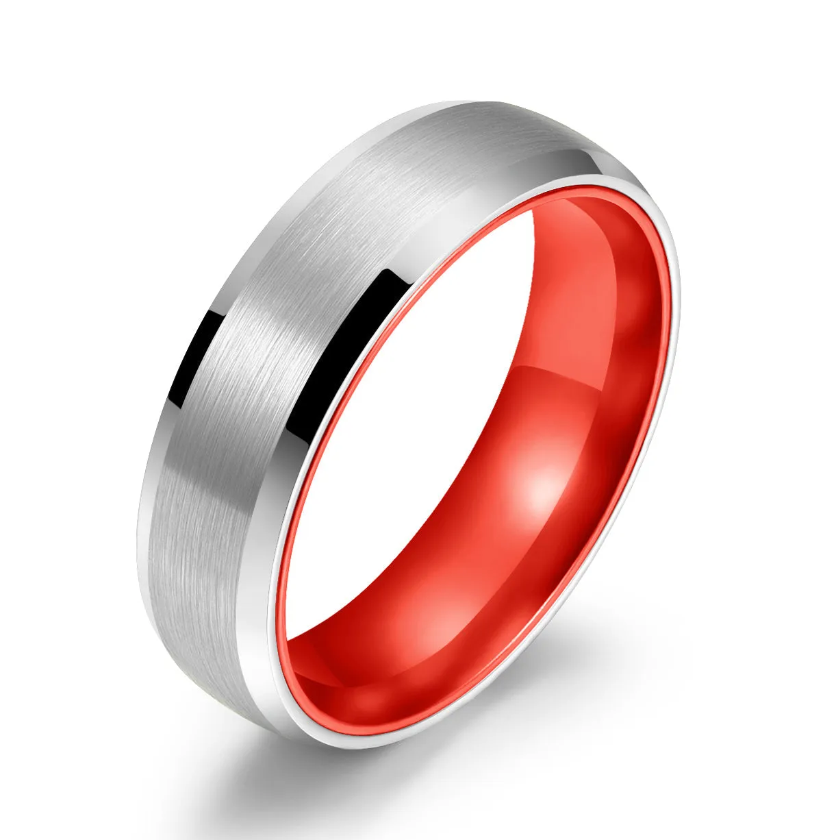 Pristine Passion Red Interior Silver Tungsten Wedding Band 4MM