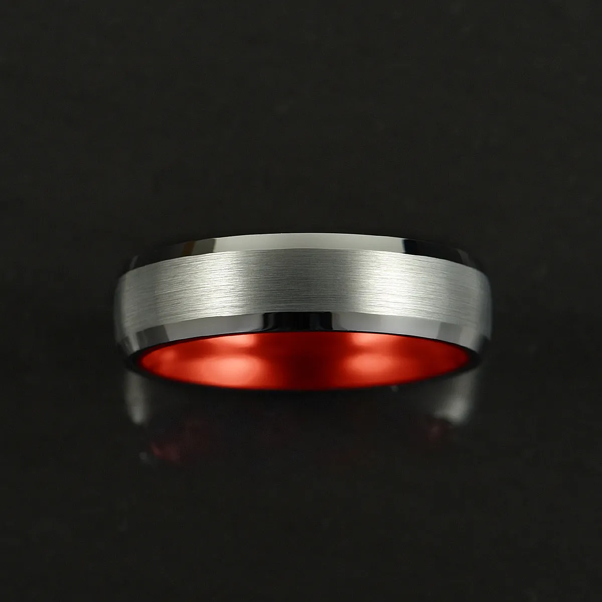 Pristine Passion Red Interior Silver Tungsten Wedding Band 4MM