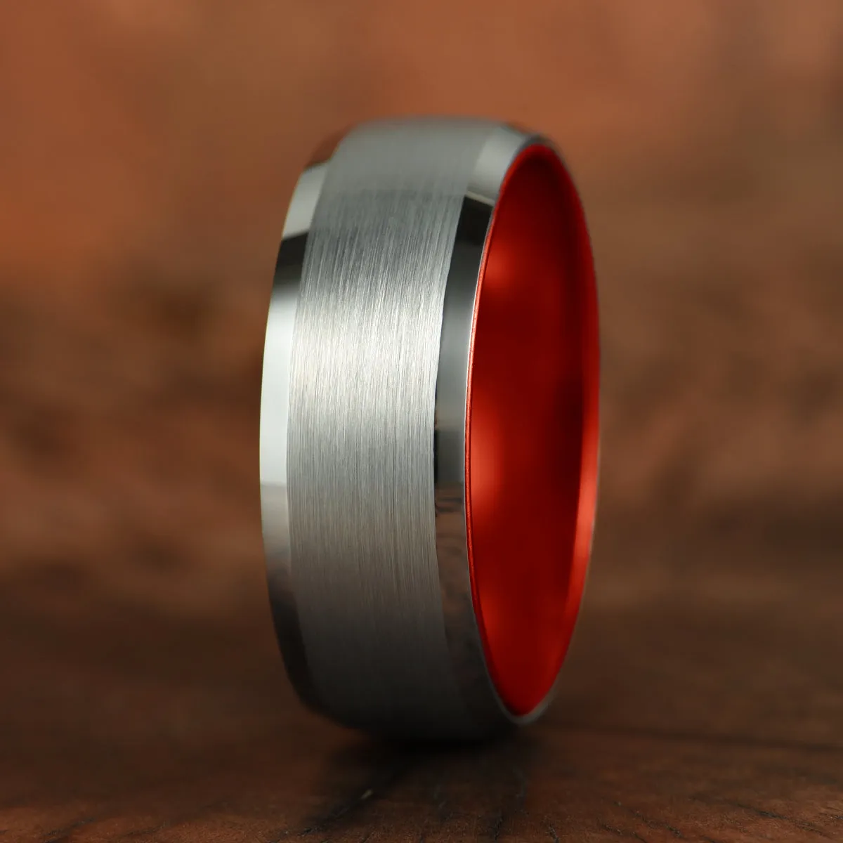 Pristine Passion Red Interior Silver Tungsten Wedding Band 4MM