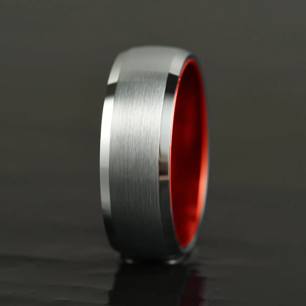 Pristine Passion Red Interior Silver Tungsten Wedding Band 4MM