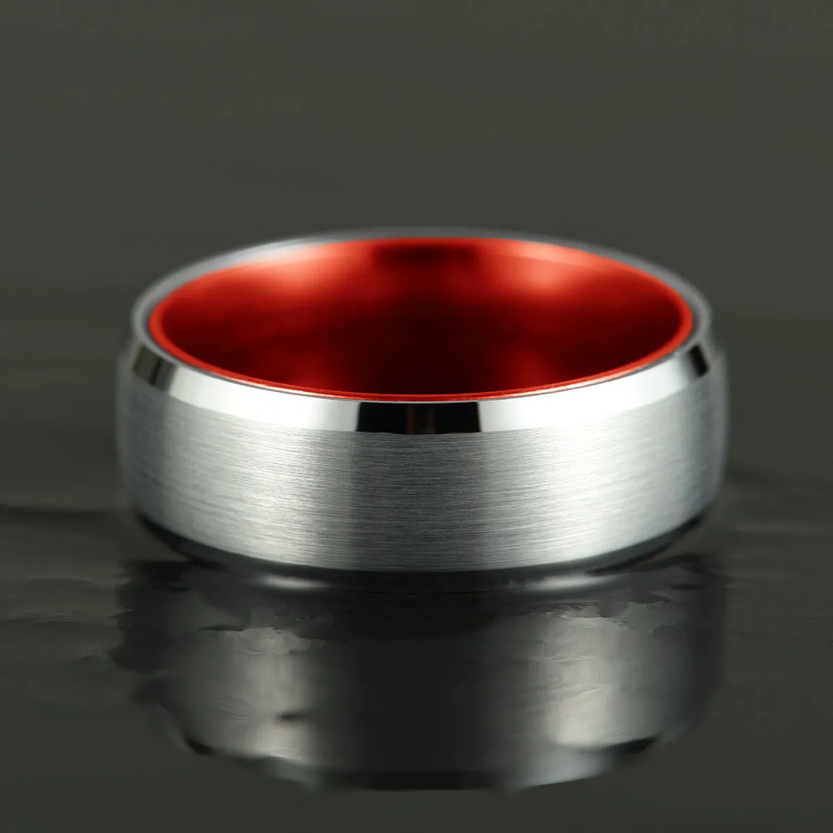 Pristine Passion Red Interior Silver Tungsten Wedding Band 4MM