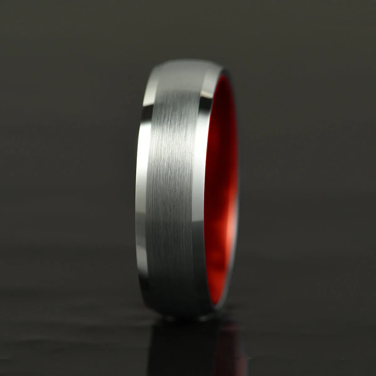 Pristine Passion Red Interior Silver Tungsten Wedding Band 4MM