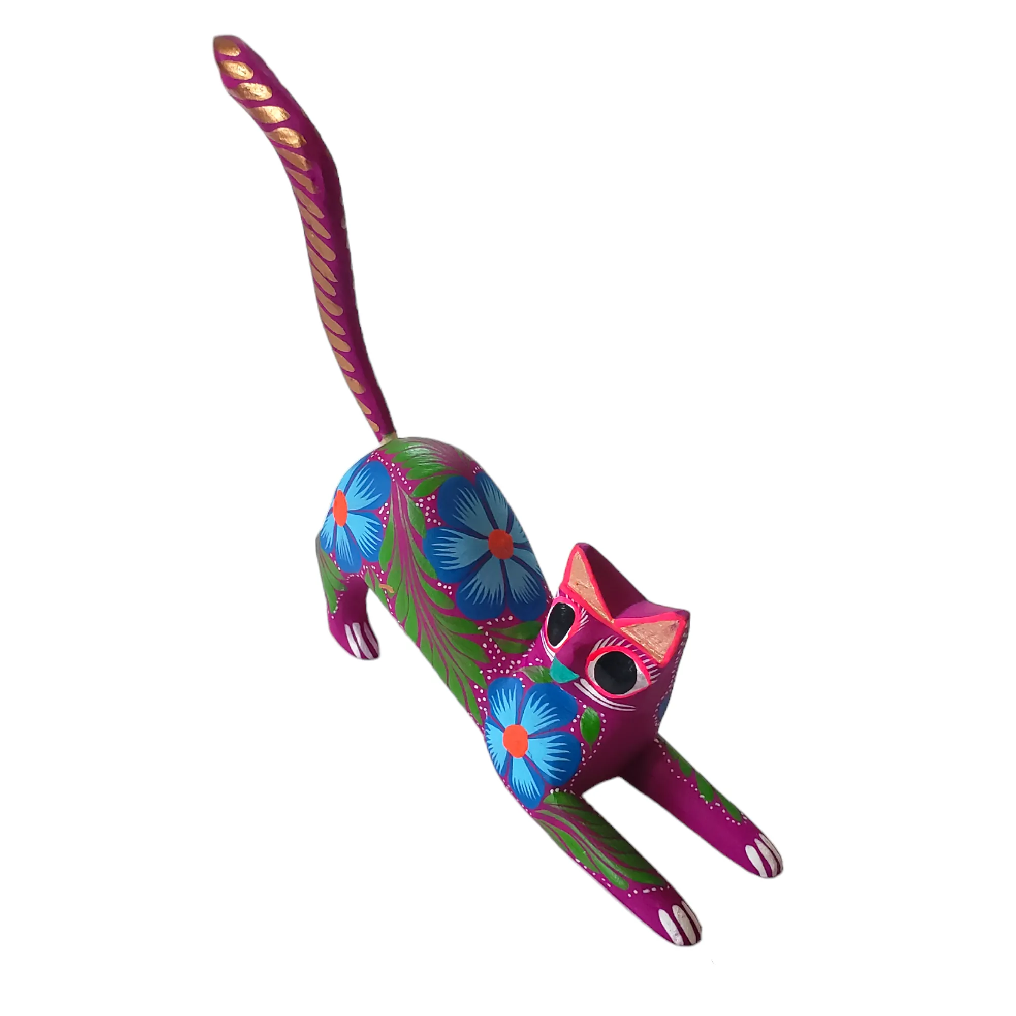 Purple CAT Alebrije Mexican Wood-carving Oaxacan Folk Art