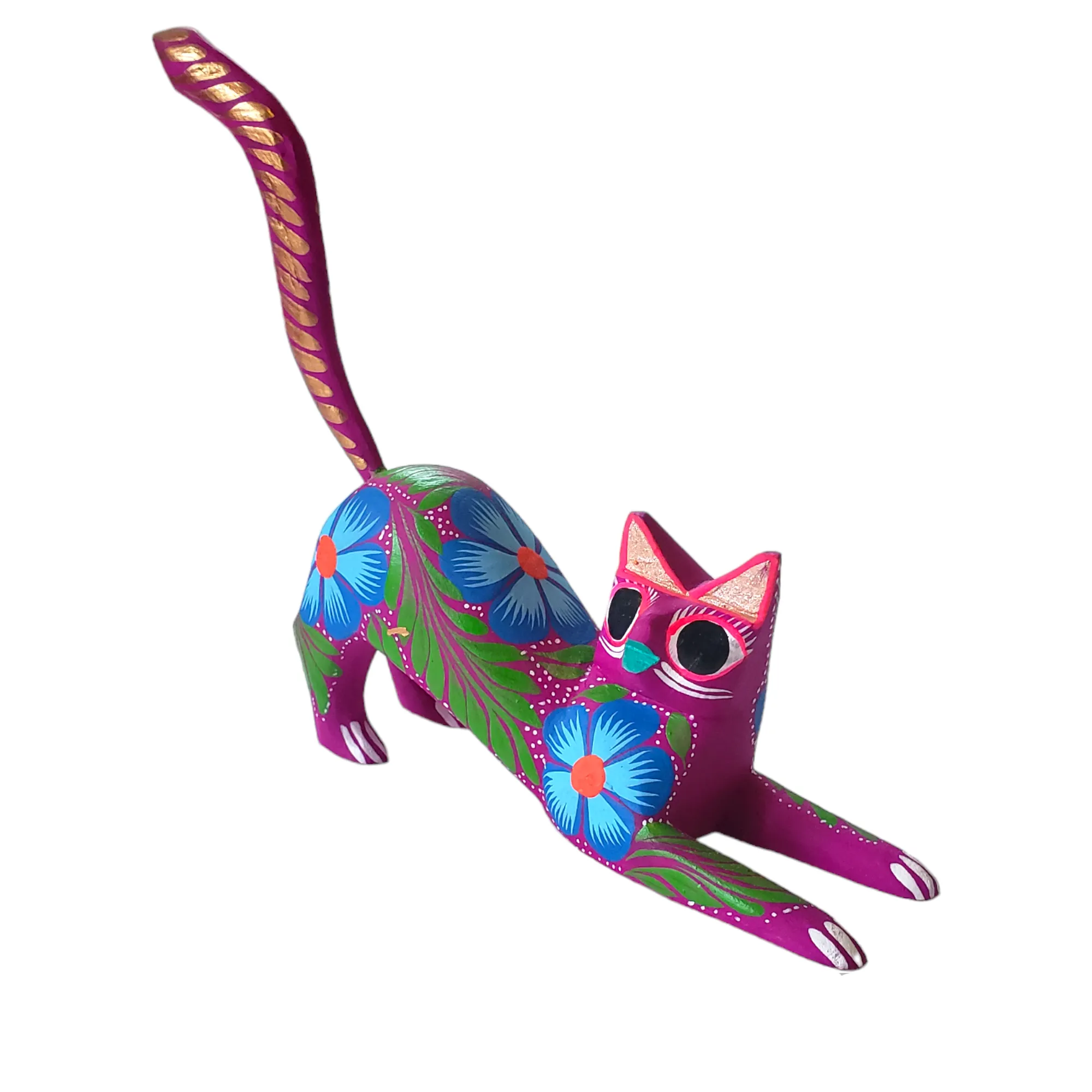 Purple CAT Alebrije Mexican Wood-carving Oaxacan Folk Art