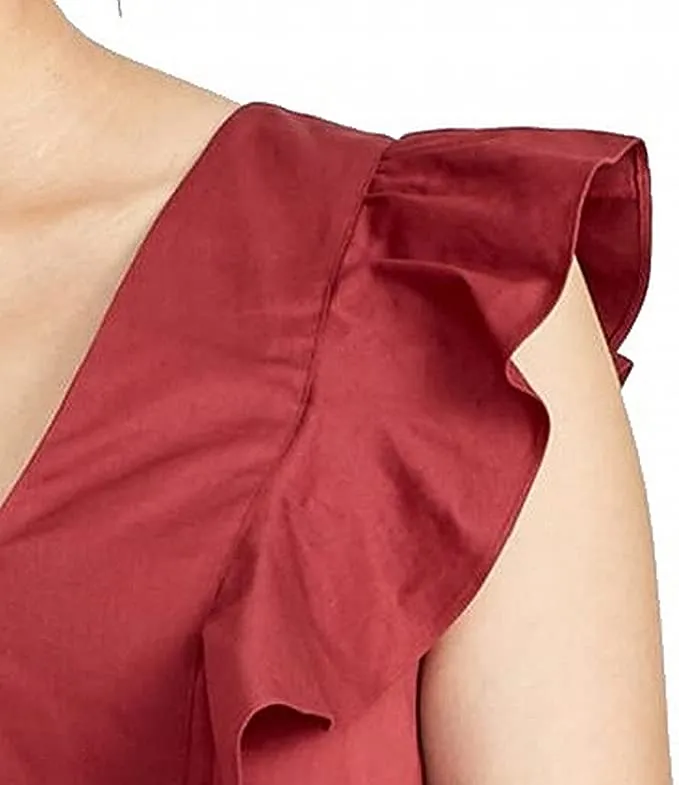 RACHEL Rachel Roy Marica Cropped Ruffled Top-L-Black Cherry
