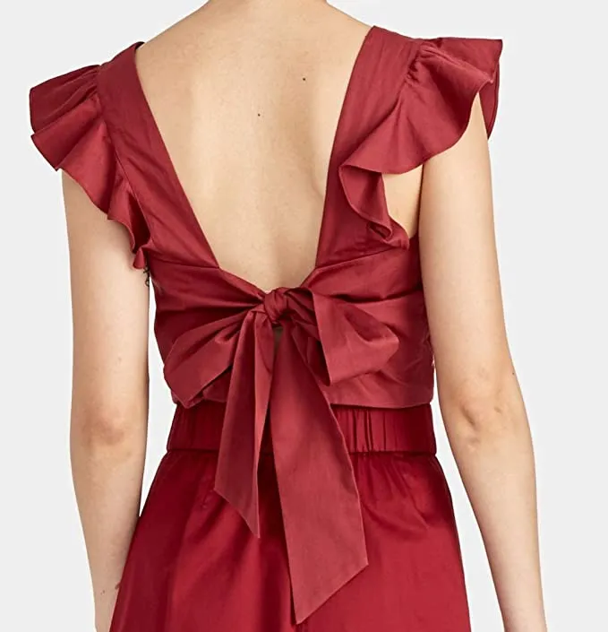 RACHEL Rachel Roy Marica Cropped Ruffled Top-L-Black Cherry