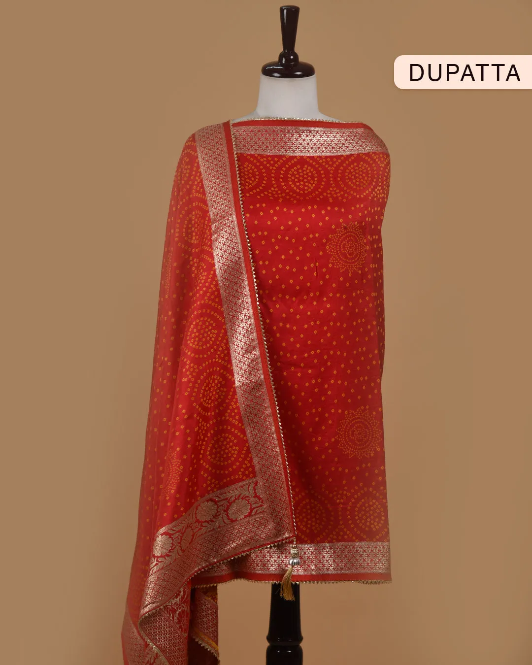Red Silk Viscose Woven With Embroidery Unstitched Suit Fabric Set WIth Silk Banarasi Woven Dupatta