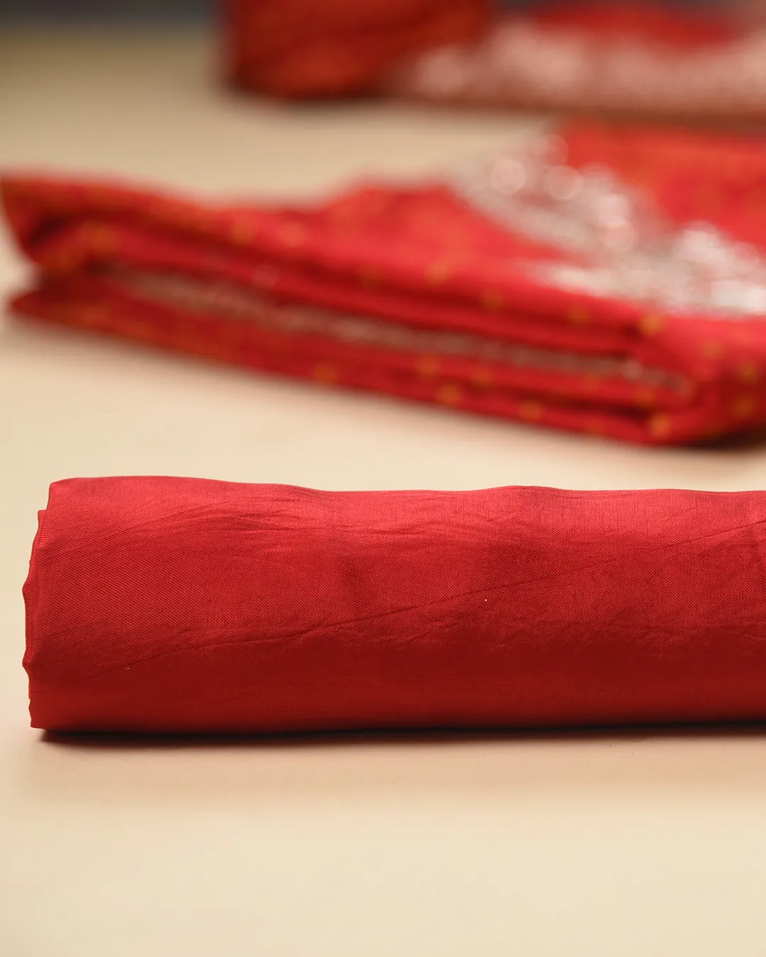 Red Silk Viscose Woven With Embroidery Unstitched Suit Fabric Set WIth Silk Banarasi Woven Dupatta
