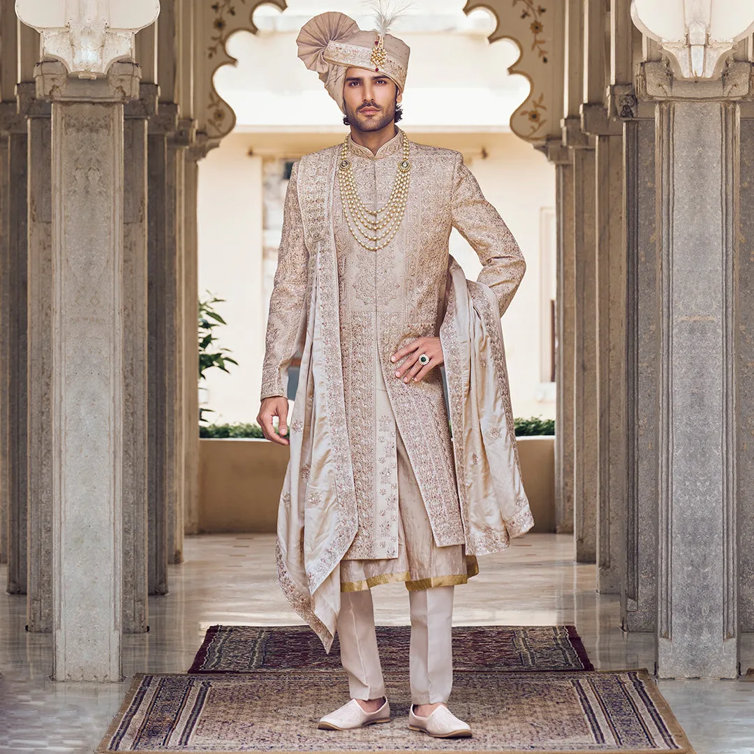 Refined Light Beige Sherwani  for Men