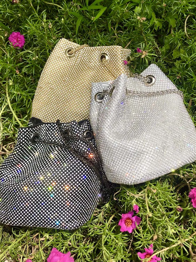 Rhinestone Chain Bucket Bag
