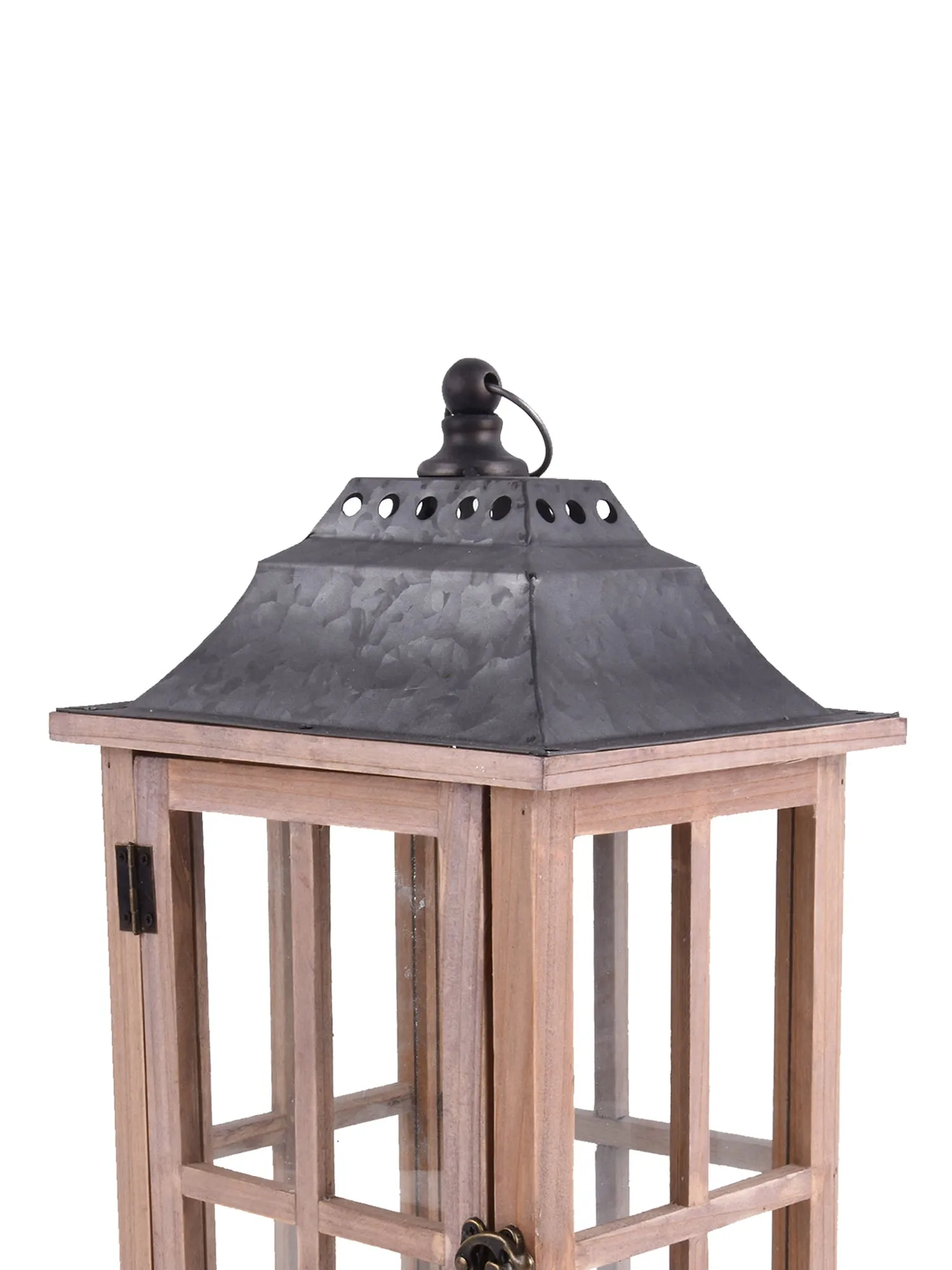 Rustic Wood Candle Holder Lantern, Medium