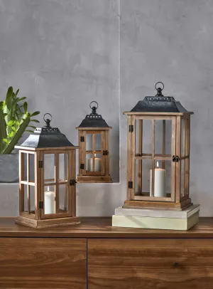 Rustic Wood Candle Holder Lantern, Medium