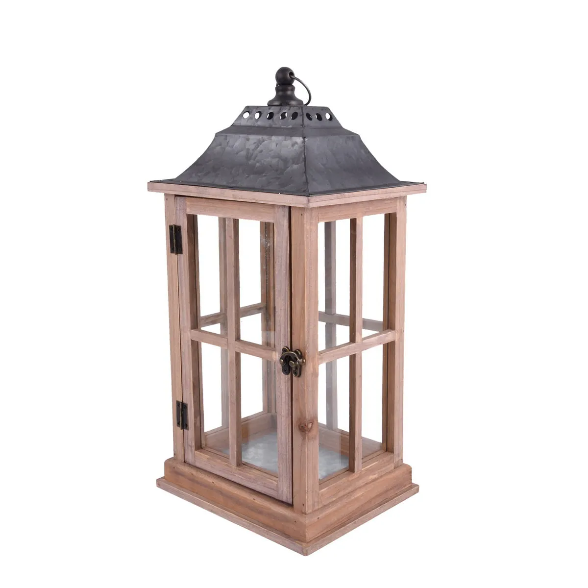 Rustic Wood Candle Holder Lantern, Medium