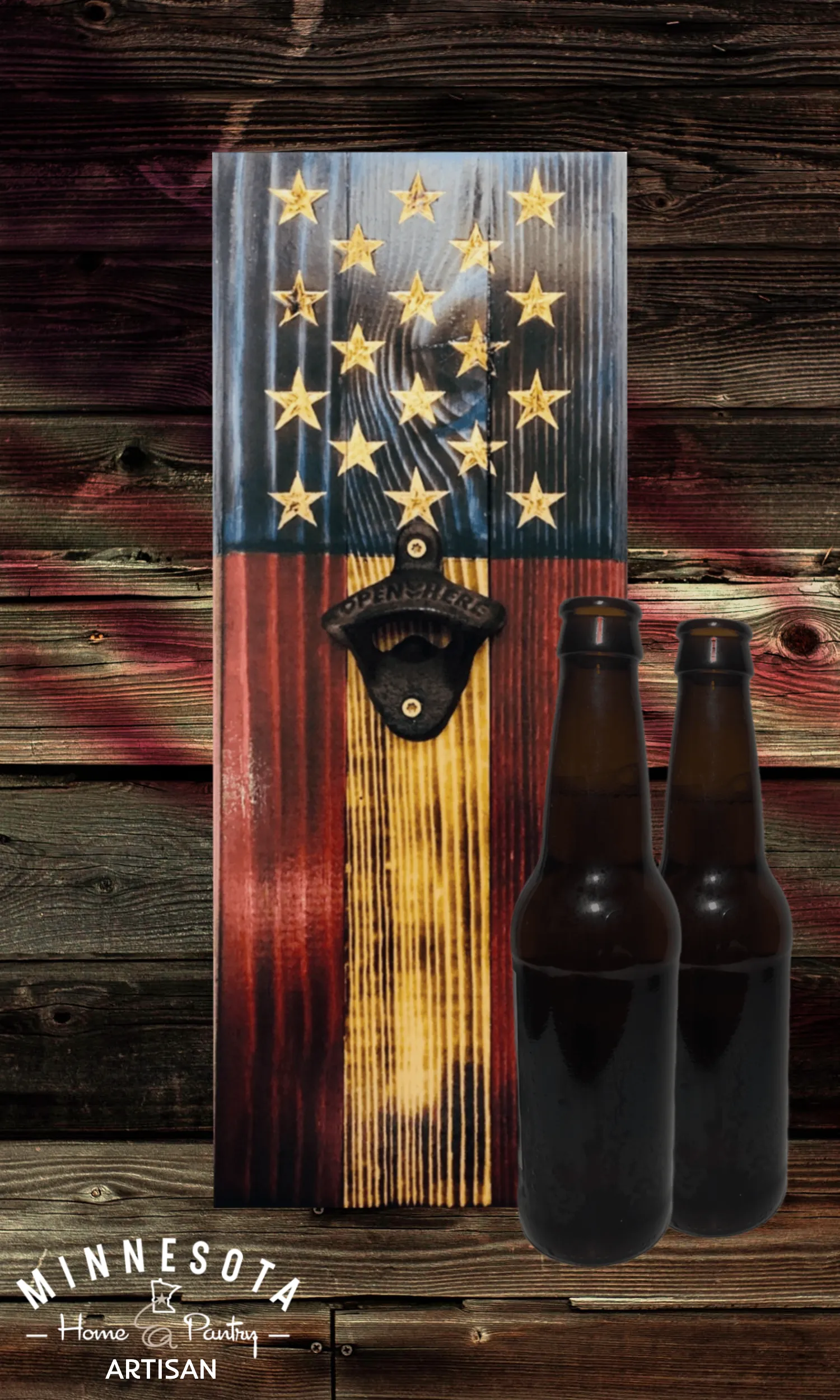 Rustic Wood Flag Bottle Opener