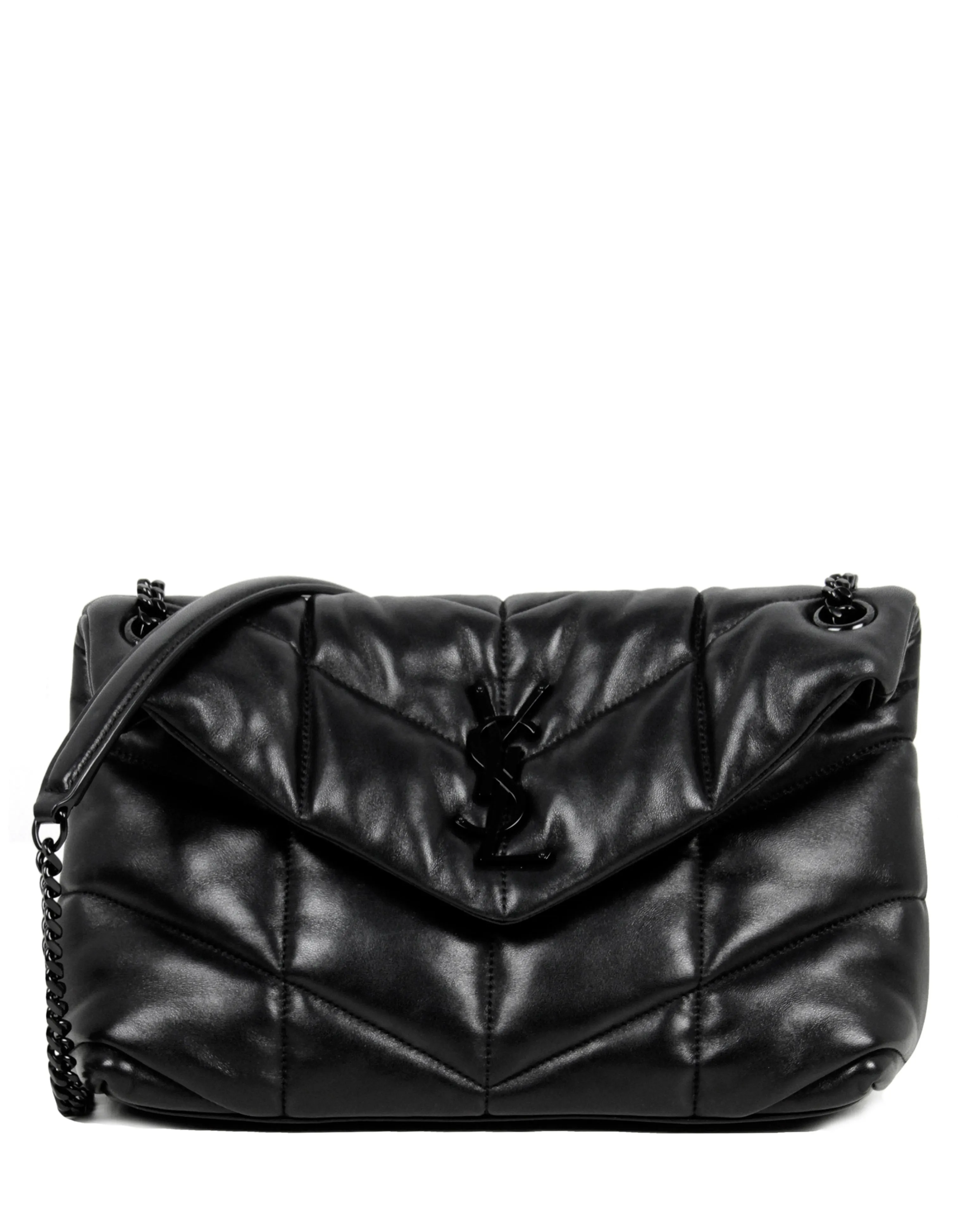Saint Laurent Black on Black Leather Small Loulou Puffer Bag