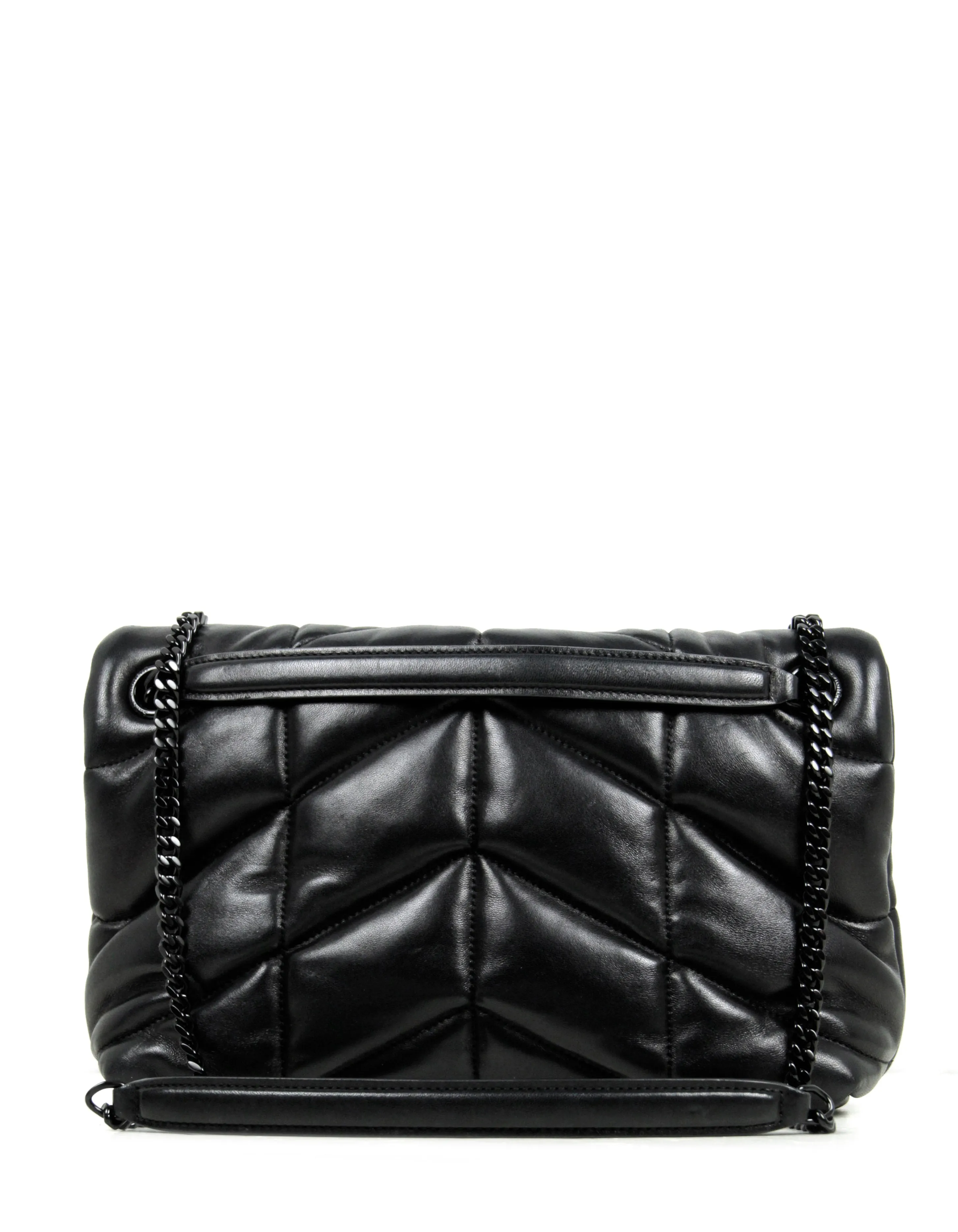 Saint Laurent Black on Black Leather Small Loulou Puffer Bag