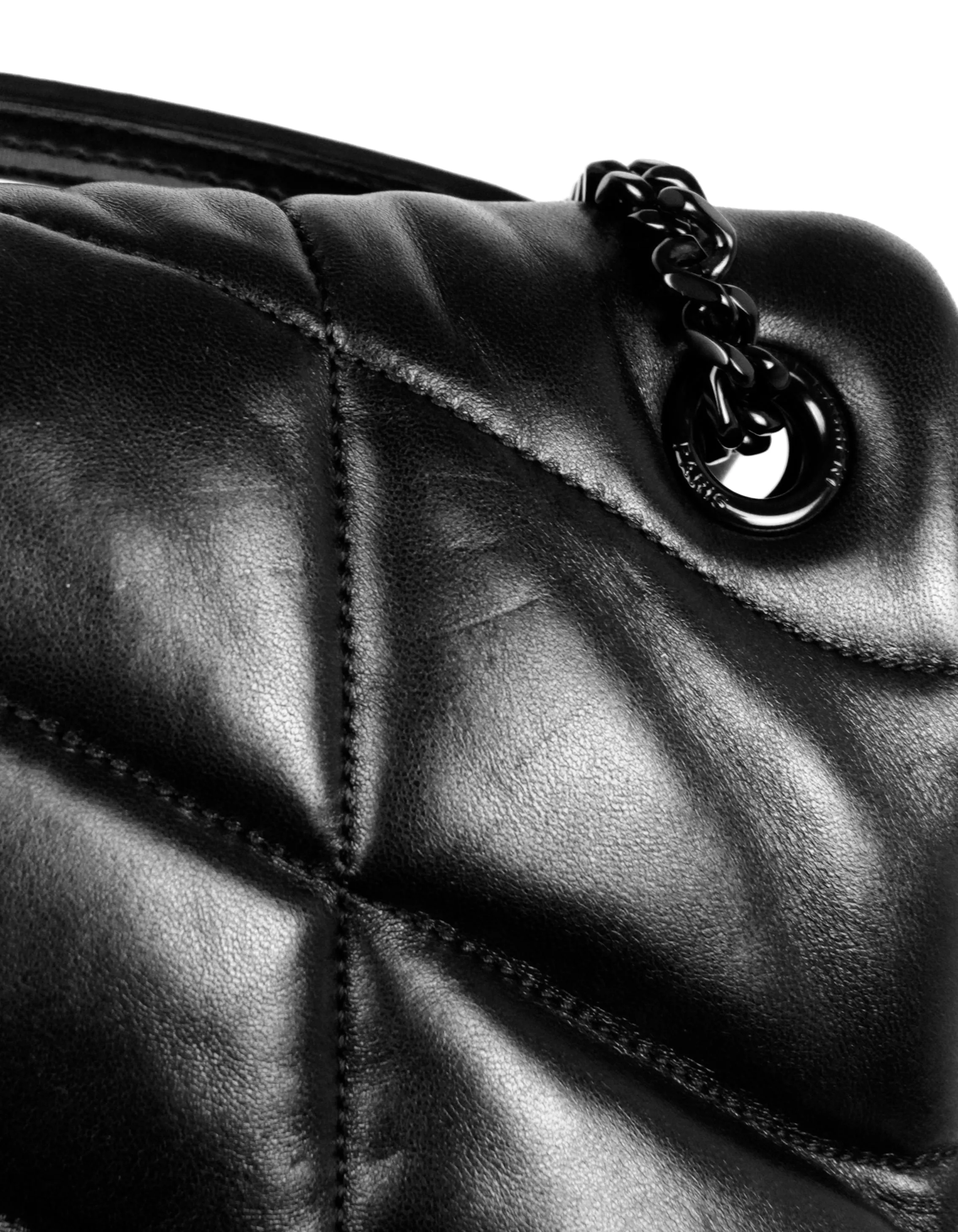 Saint Laurent Black on Black Leather Small Loulou Puffer Bag