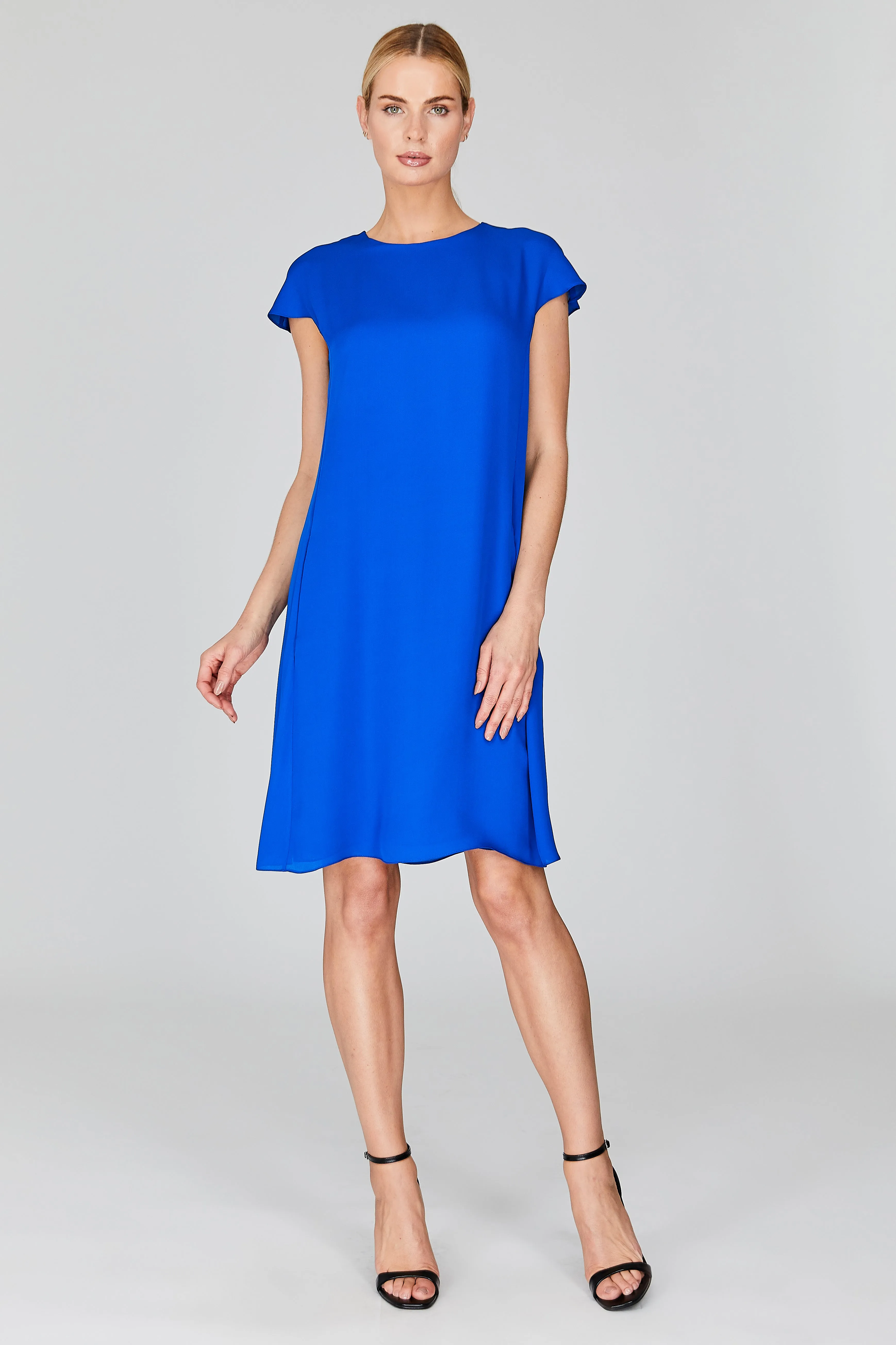 Silk Georgette Cap Sleeve Trapeze Dress