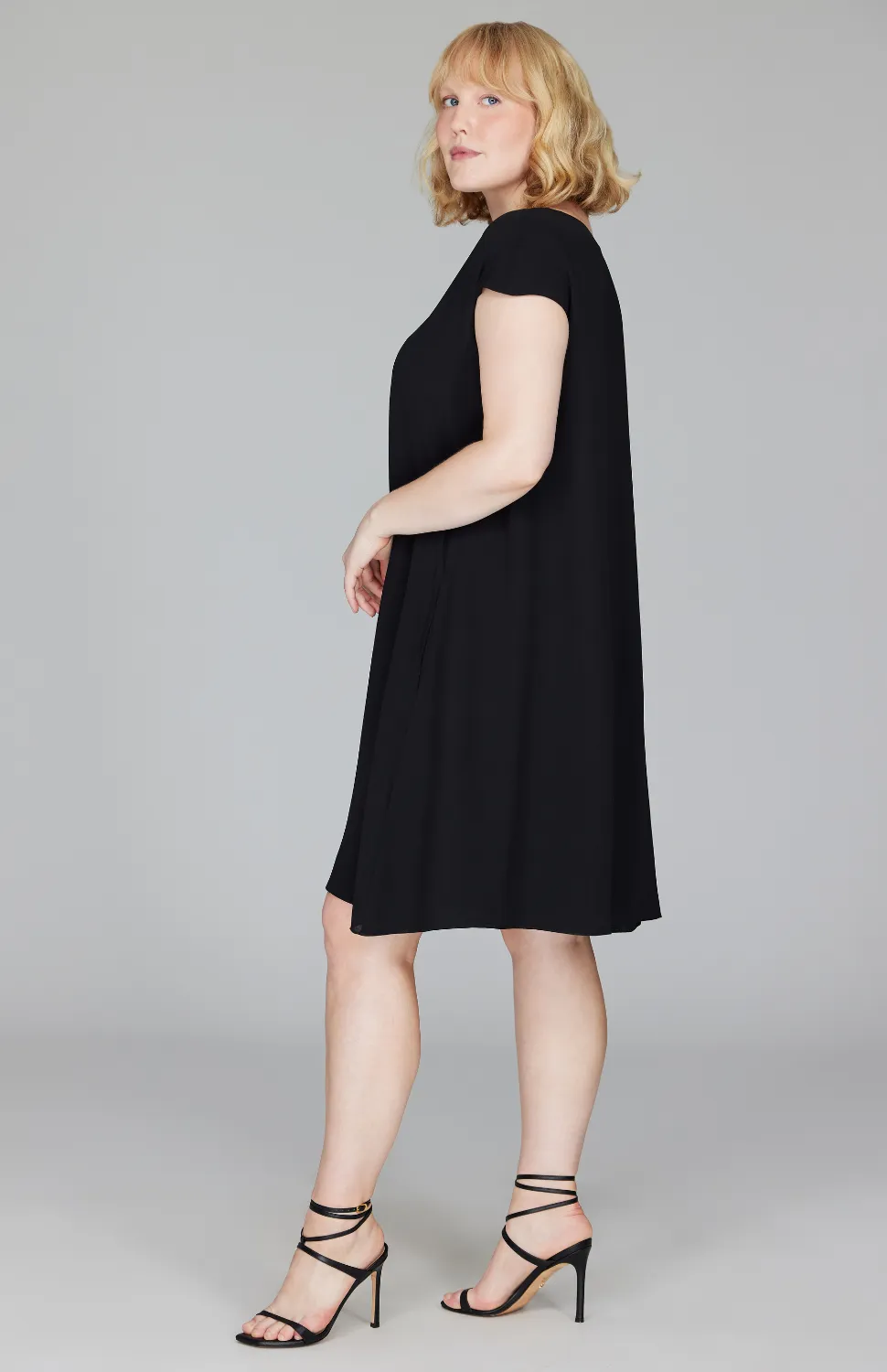 Silk Georgette Cap Sleeve Trapeze Dress