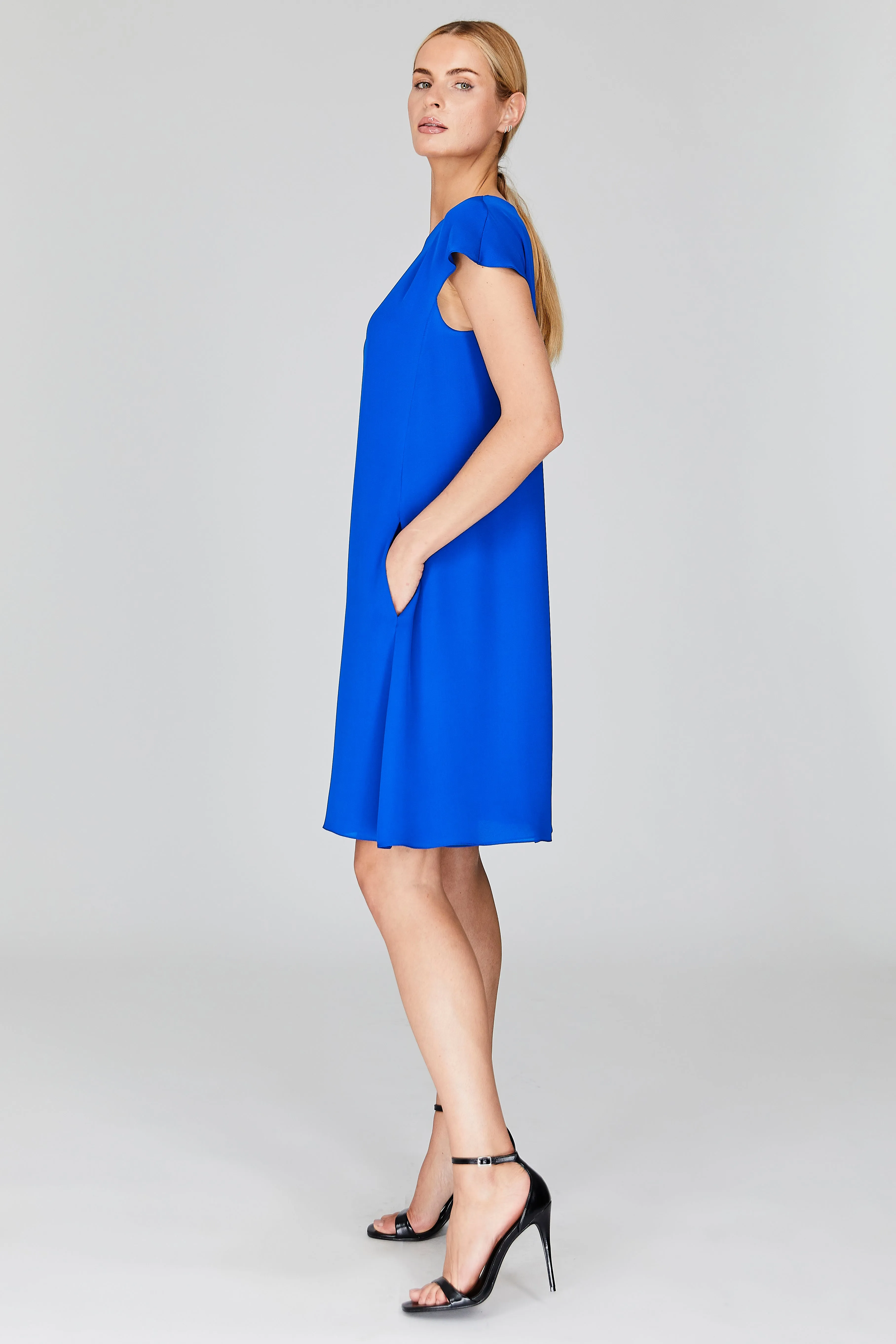 Silk Georgette Cap Sleeve Trapeze Dress