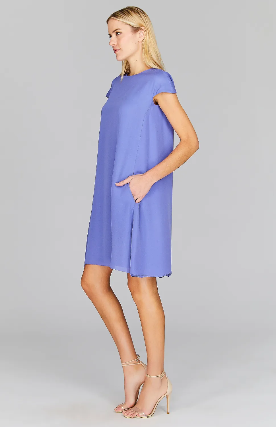 Silk Georgette Cap Sleeve Trapeze Dress