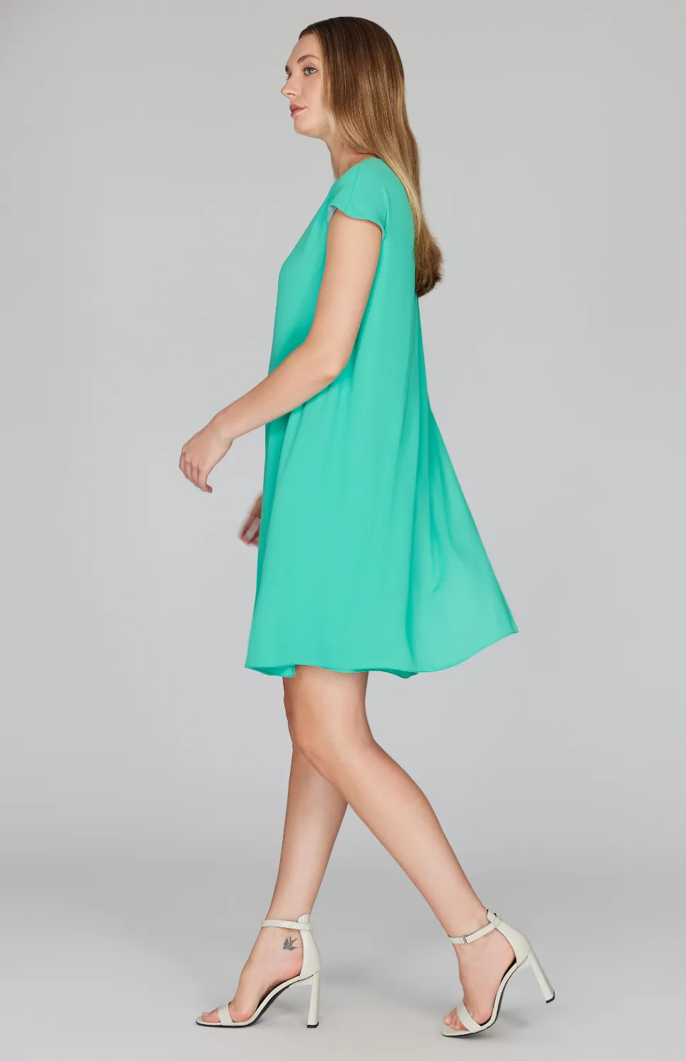 Silk Georgette Cap Sleeve Trapeze Dress