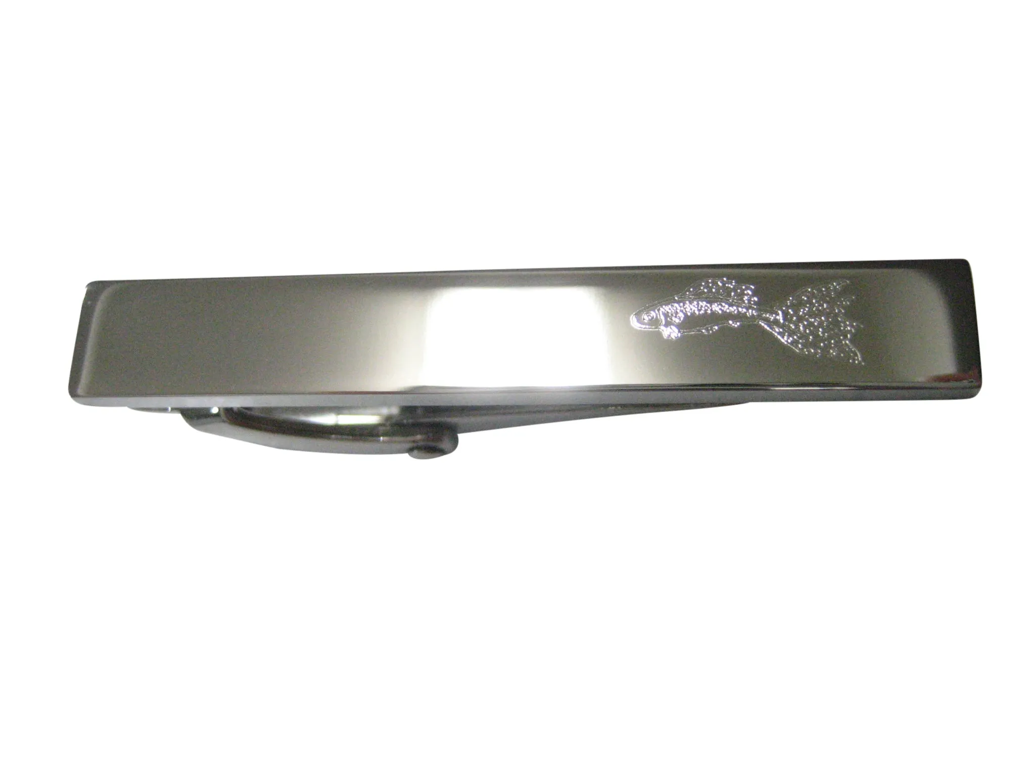 Silver Toned Etched Sleek Guppy Fish Skinny Tie Clip