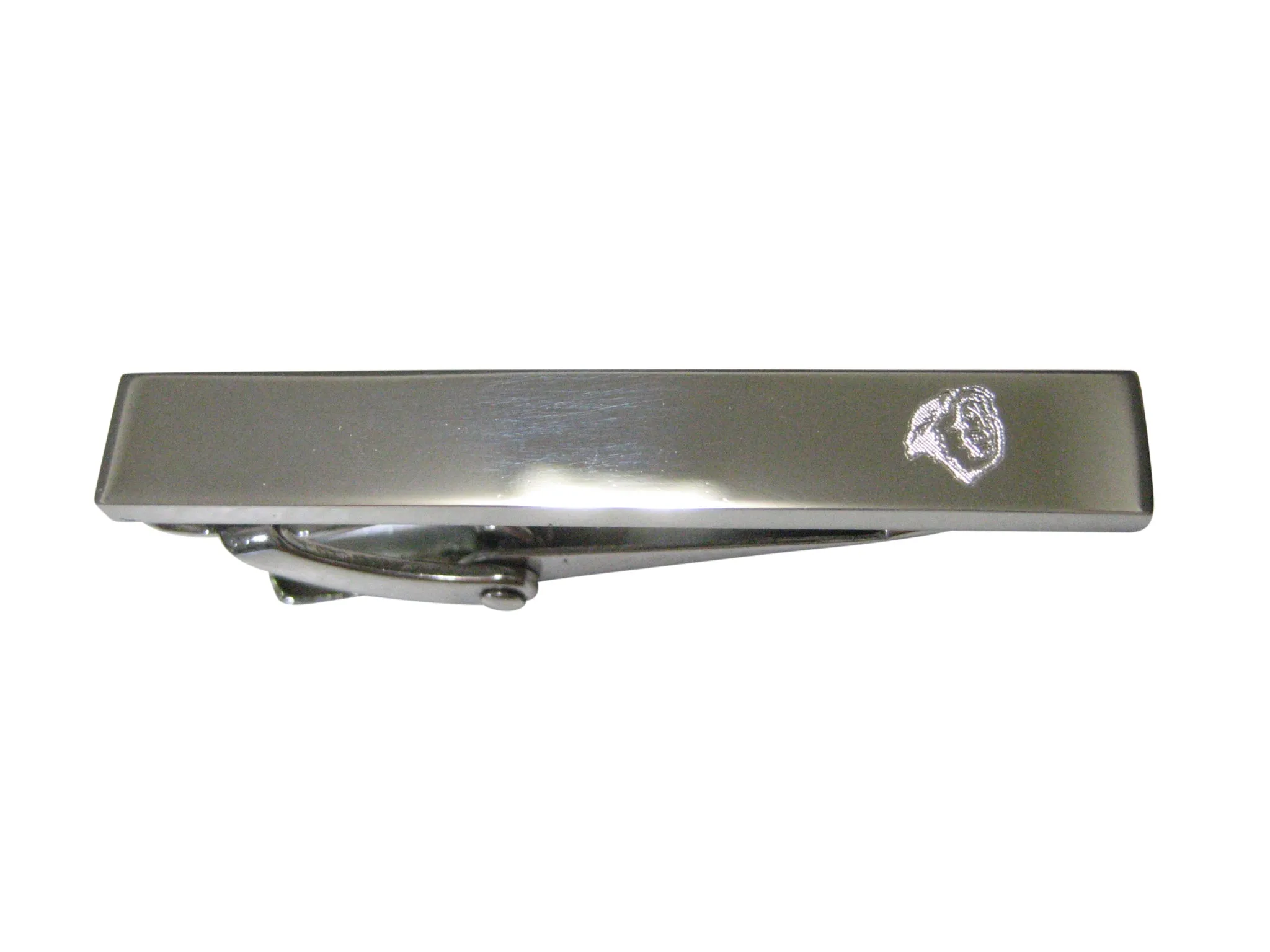 Silver Toned Etched Sleek Side Facing Lion Head Skinny Tie Clip
