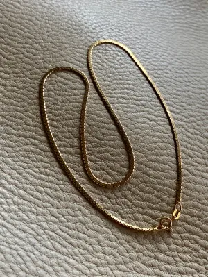 Sleek Italian vintage chain- 18k gold zigzag link necklace - 16.5 inch length