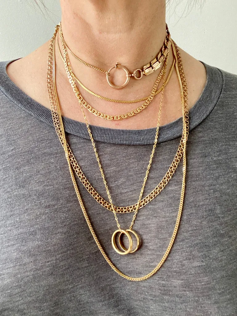 Sleek Italian vintage chain- 18k gold zigzag link necklace - 16.5 inch length