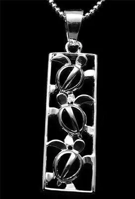 STERLING SILVER 925 HAWAIIAN 3 CUT OUT HONU TURTLE VERTICAL PENDANT