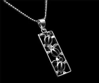 STERLING SILVER 925 HAWAIIAN 3 CUT OUT HONU TURTLE VERTICAL PENDANT