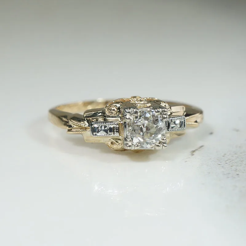 Striking Art Moderne Old Mine Cut Diamond Engagement Ring