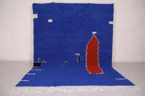 Striking Blue Moroccan Azilal Rug – 8 x 10.2 ft Handmade Art