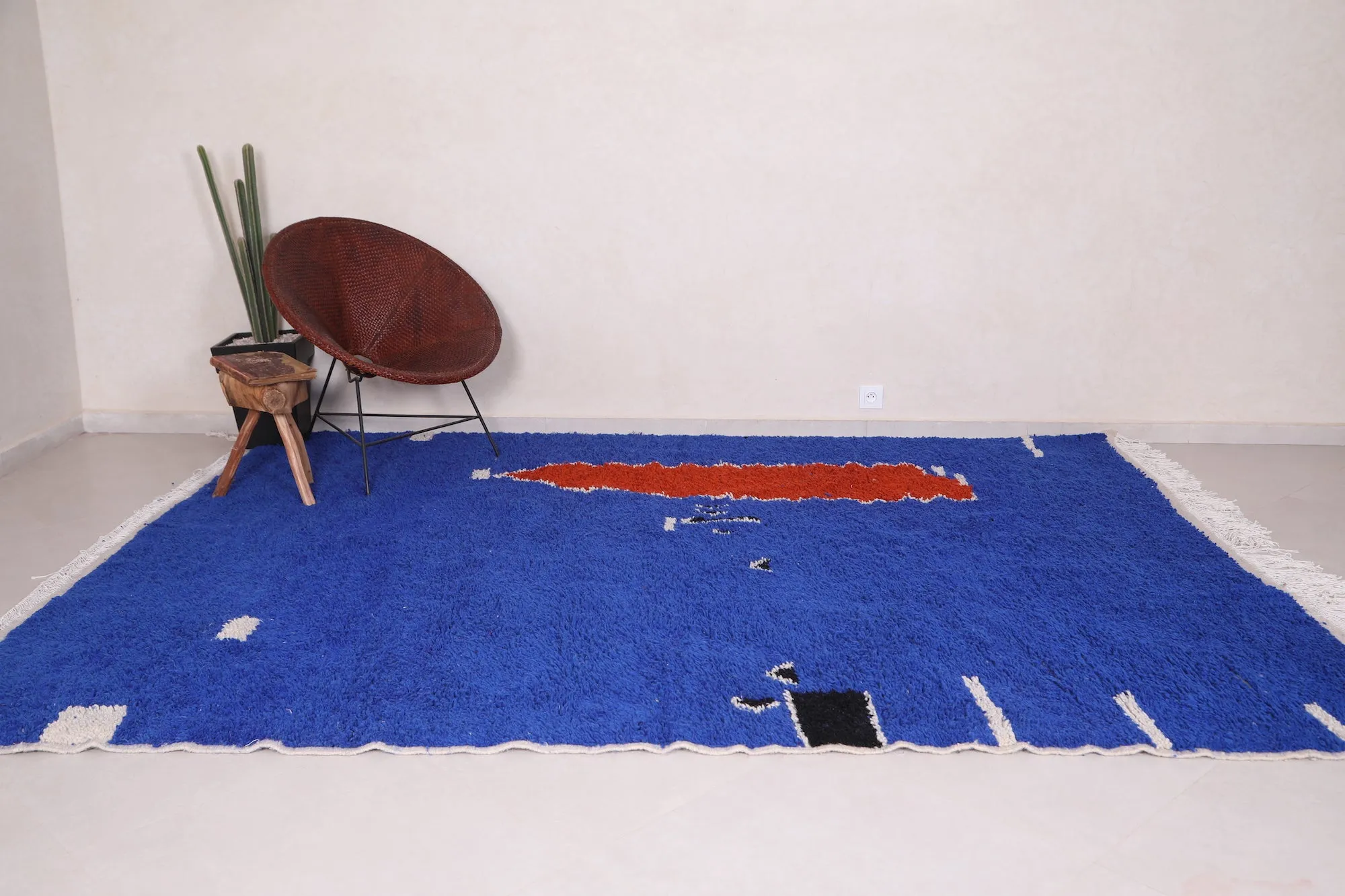 Striking Blue Moroccan Azilal Rug – 8 x 10.2 ft Handmade Art