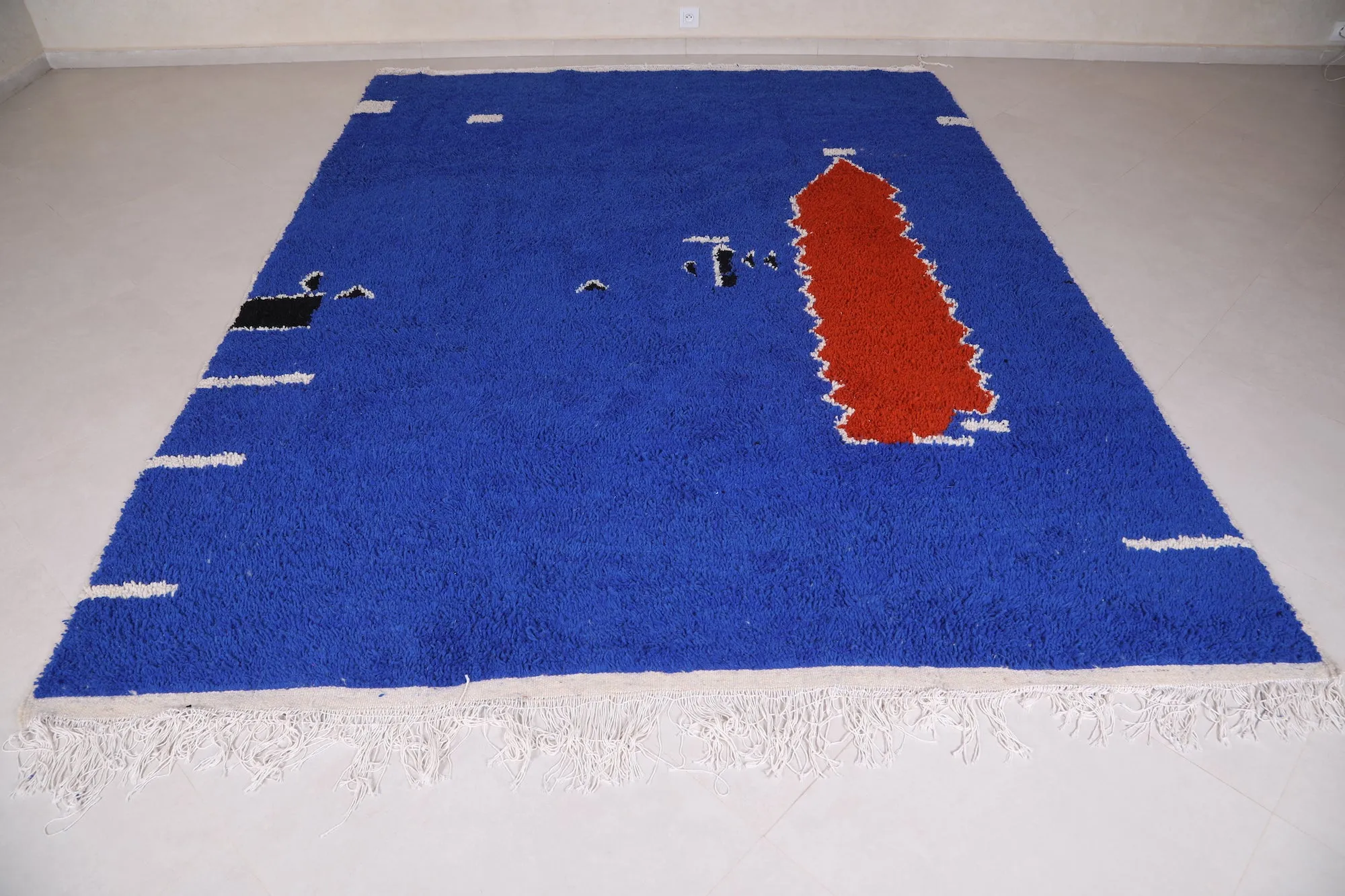 Striking Blue Moroccan Azilal Rug – 8 x 10.2 ft Handmade Art