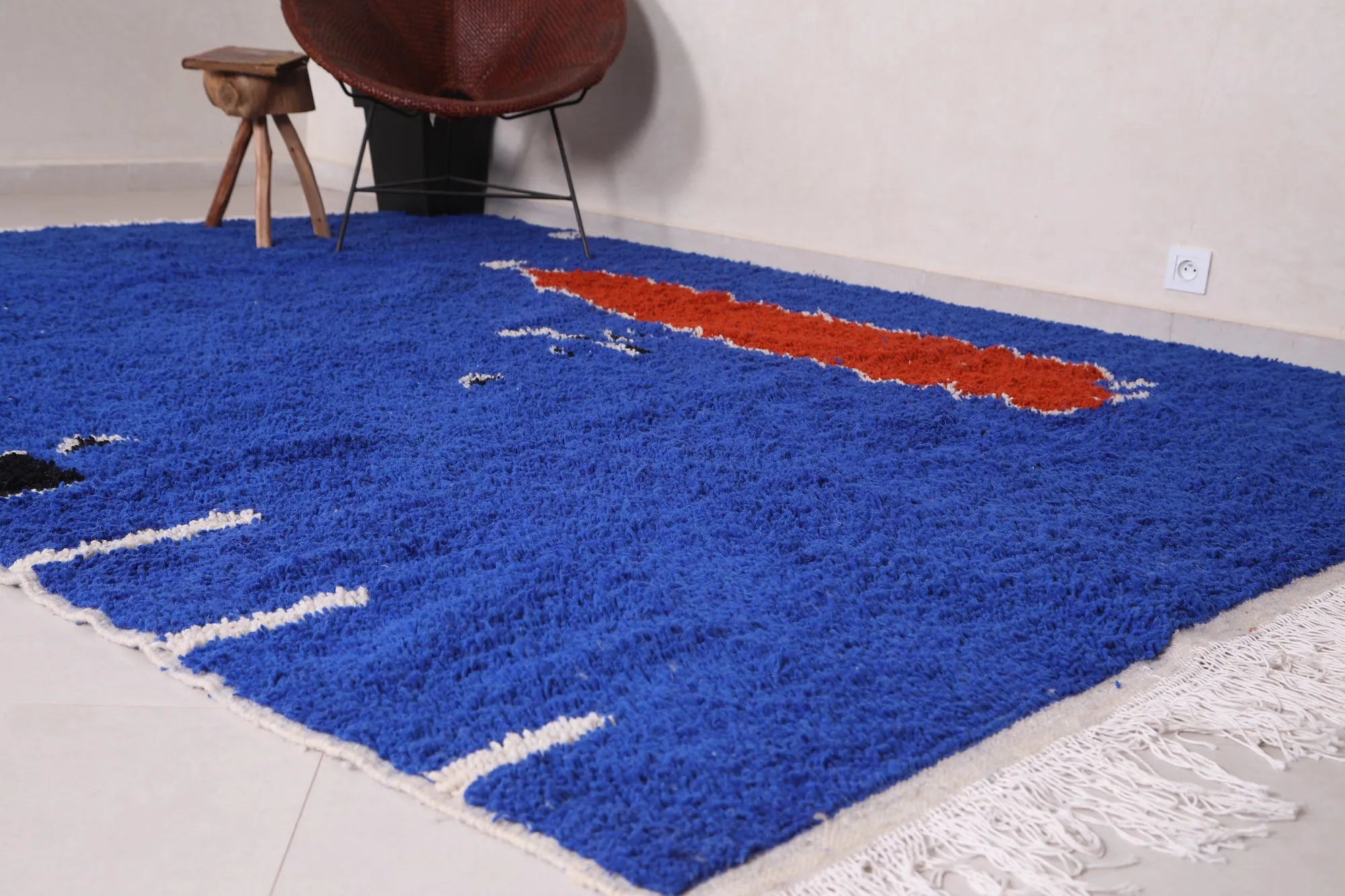 Striking Blue Moroccan Azilal Rug – 8 x 10.2 ft Handmade Art